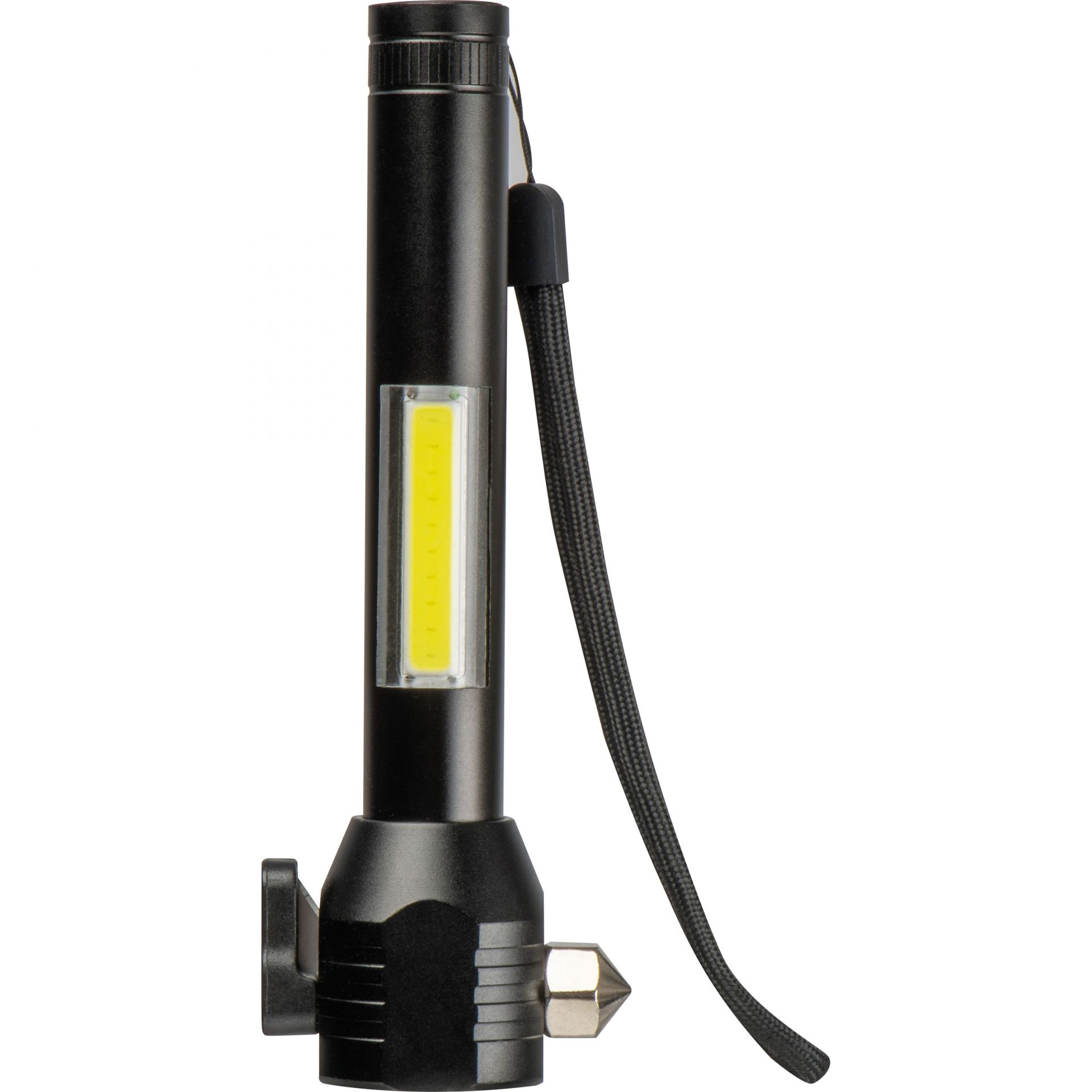 Wiederaufladbare COB-Metall-Taschenlampe / mit Sicherheitshammer, Gurtschneider