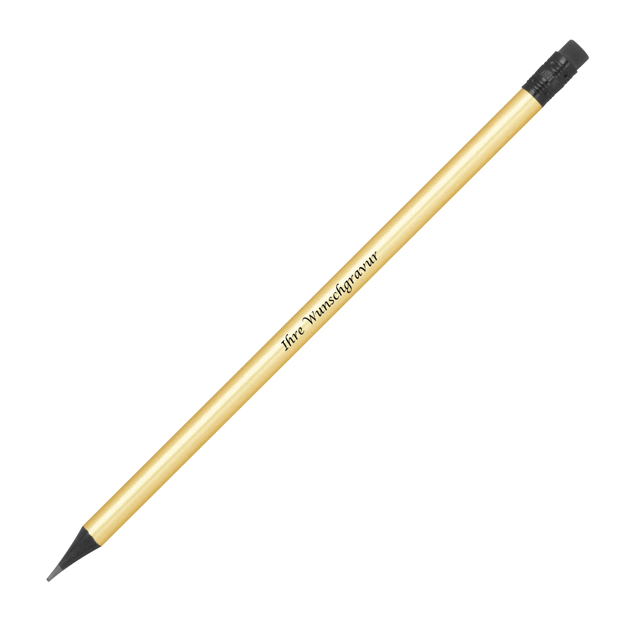 100 Bleistifte mit Gravur / mit Radierer / HB / Farbe: metallic-gold