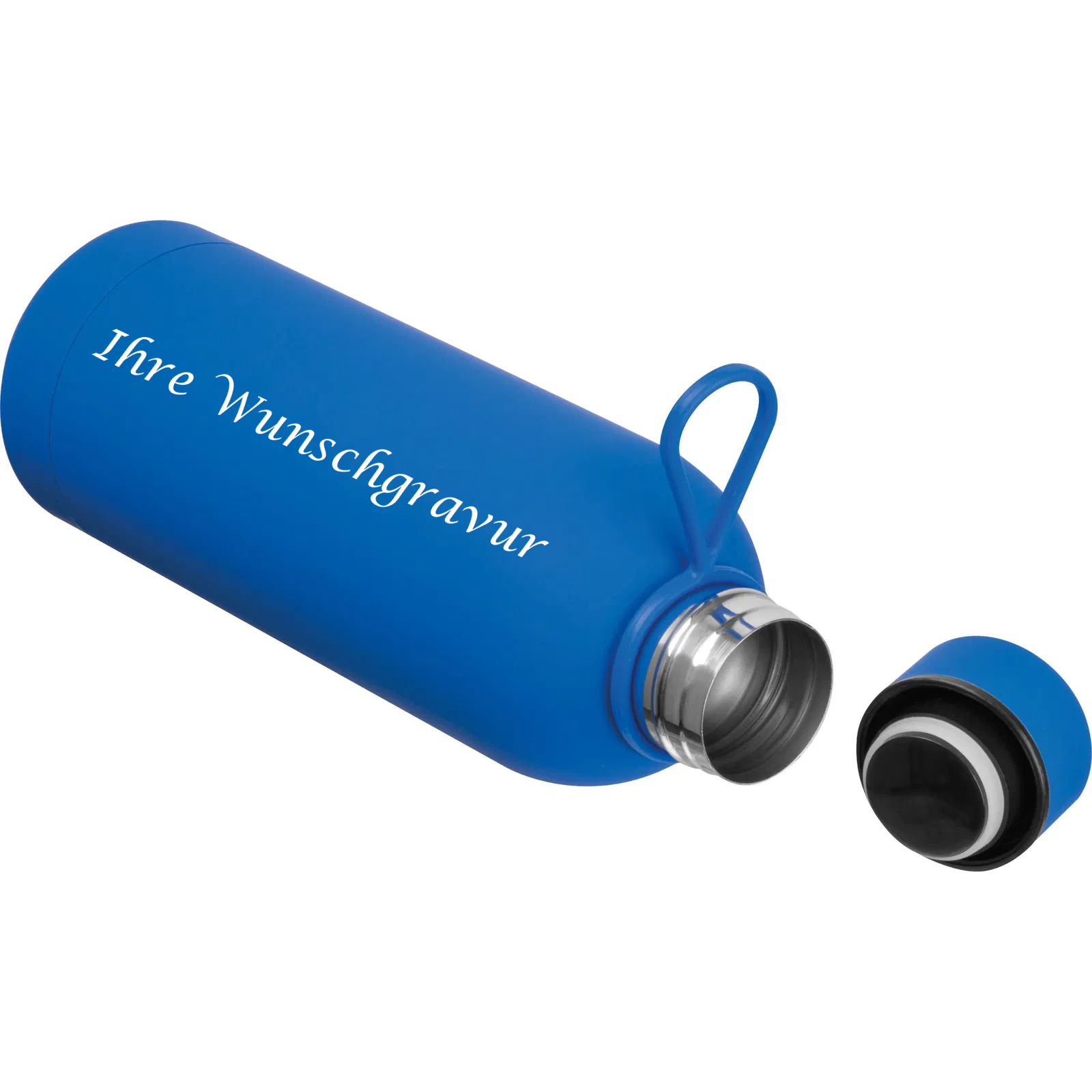 Edelstahl Trinkflasche mit Gravur / gummiert / 750ml / Farbe blau