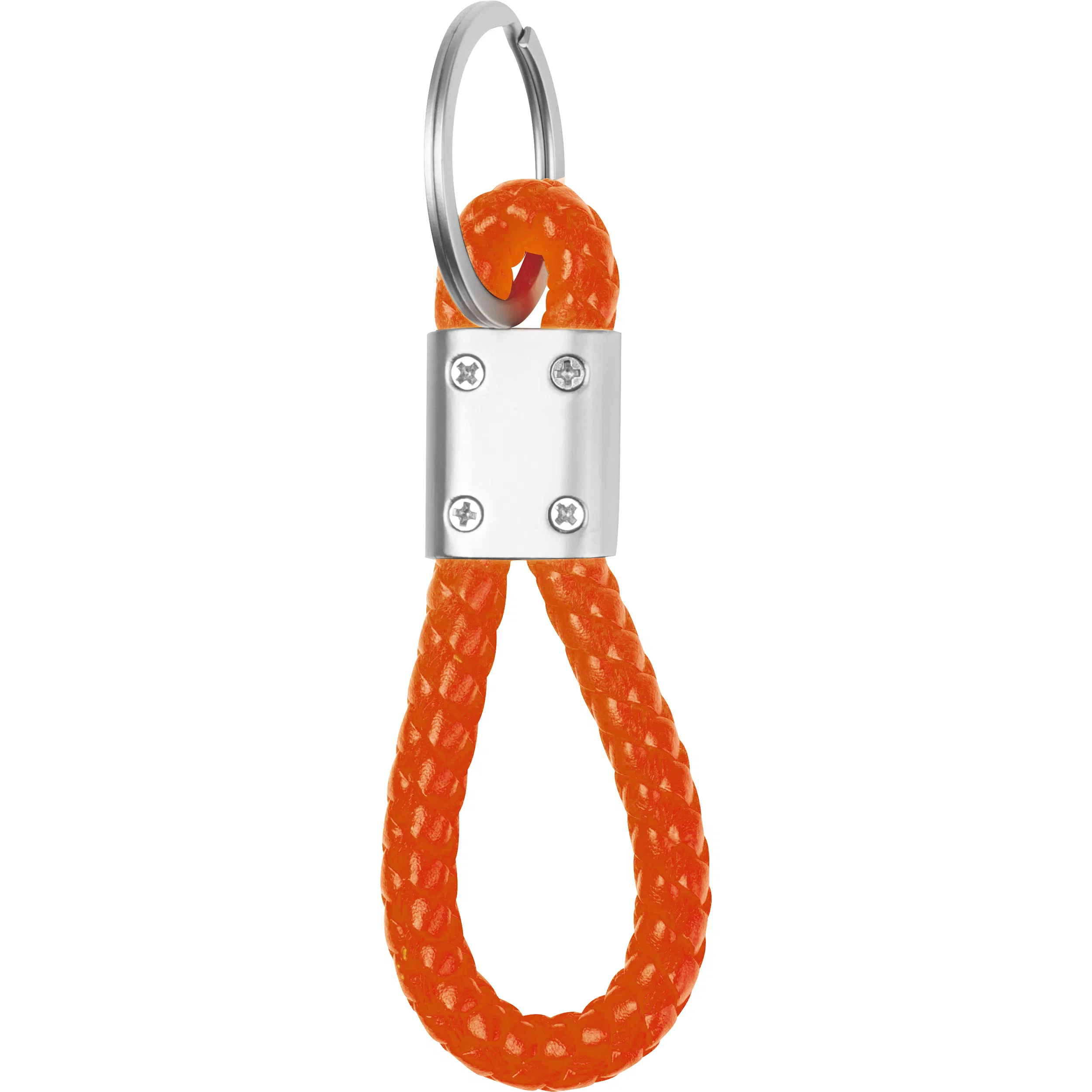 Schlüsselanhänger aus Metall mit Gravur / mit Kordel / Farbe: orange