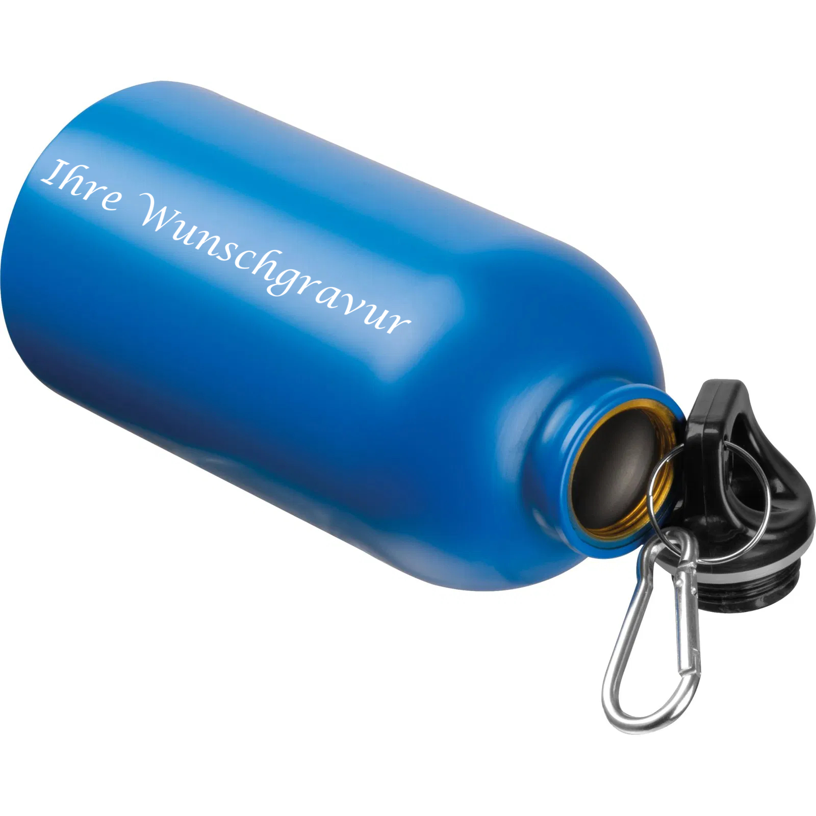 Edelstahl Trinkflasche mit Gravur / mit Karabiner / 500ml / Farbe blau