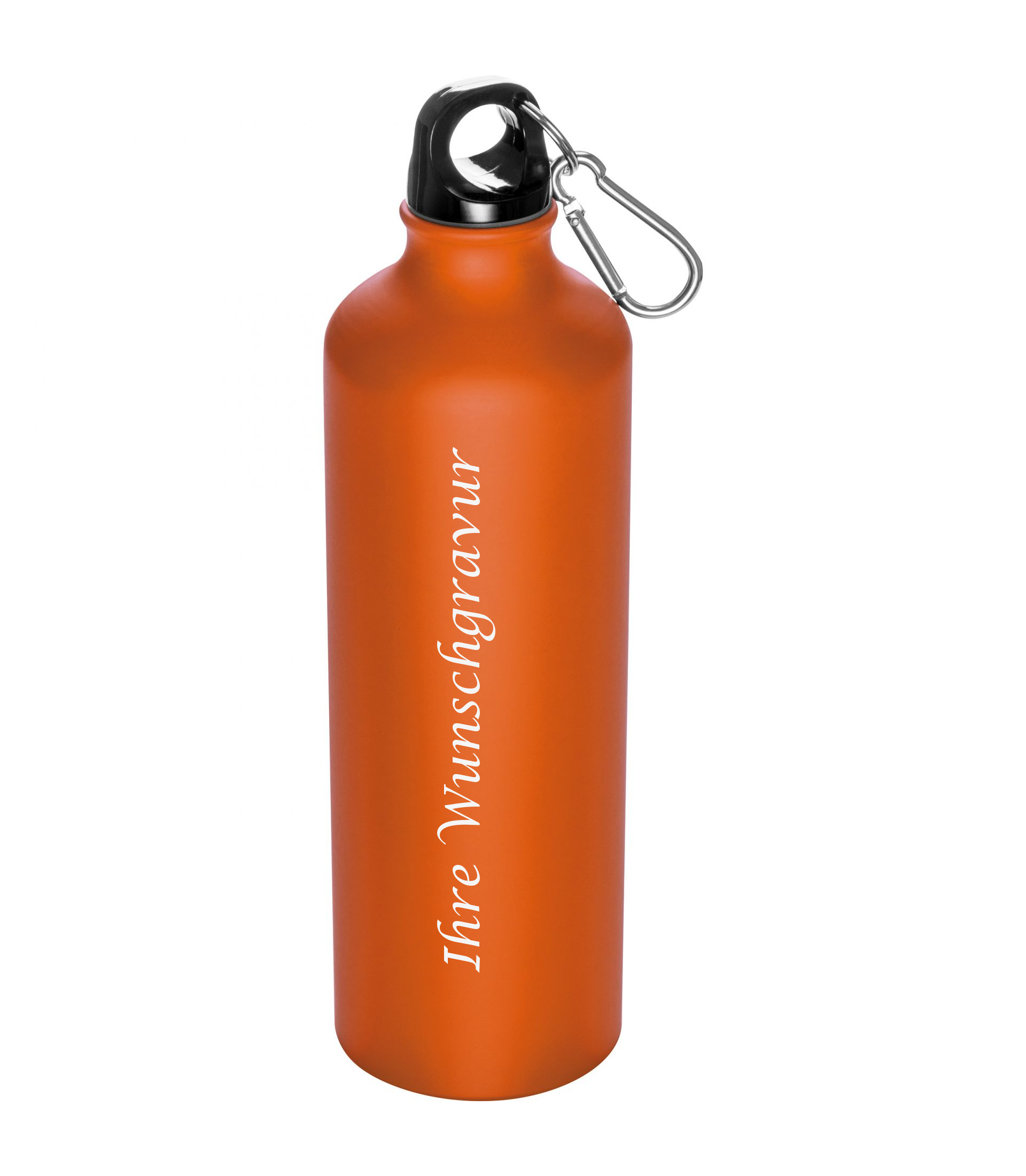 Aluminium Trinkflasche mit Gravur / mit Karabinerhaken / 800ml / Farbe orange