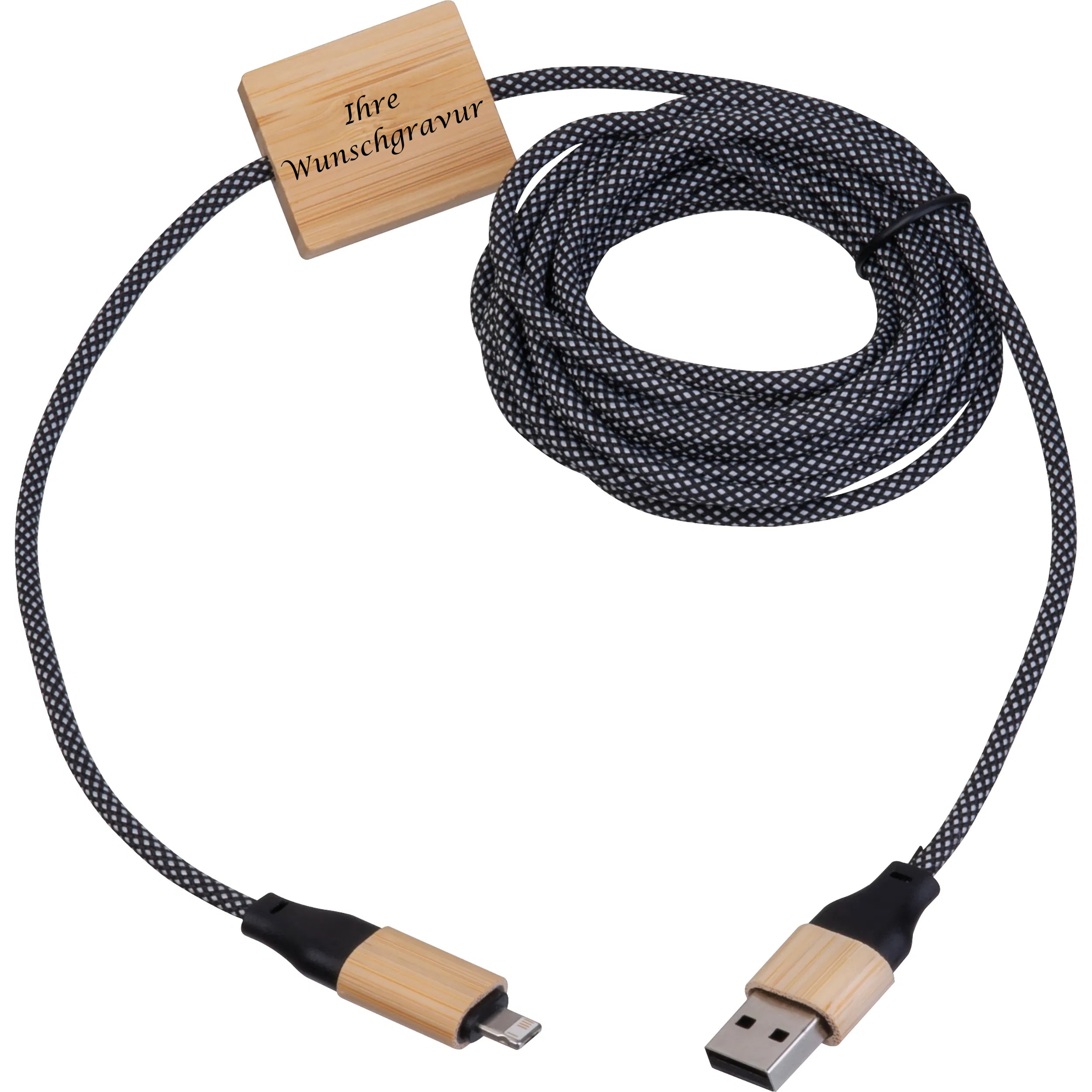 RPET Schnell-Ladekabel mit Gravur / mit 3m Länge / bis zu 60 W Leistung