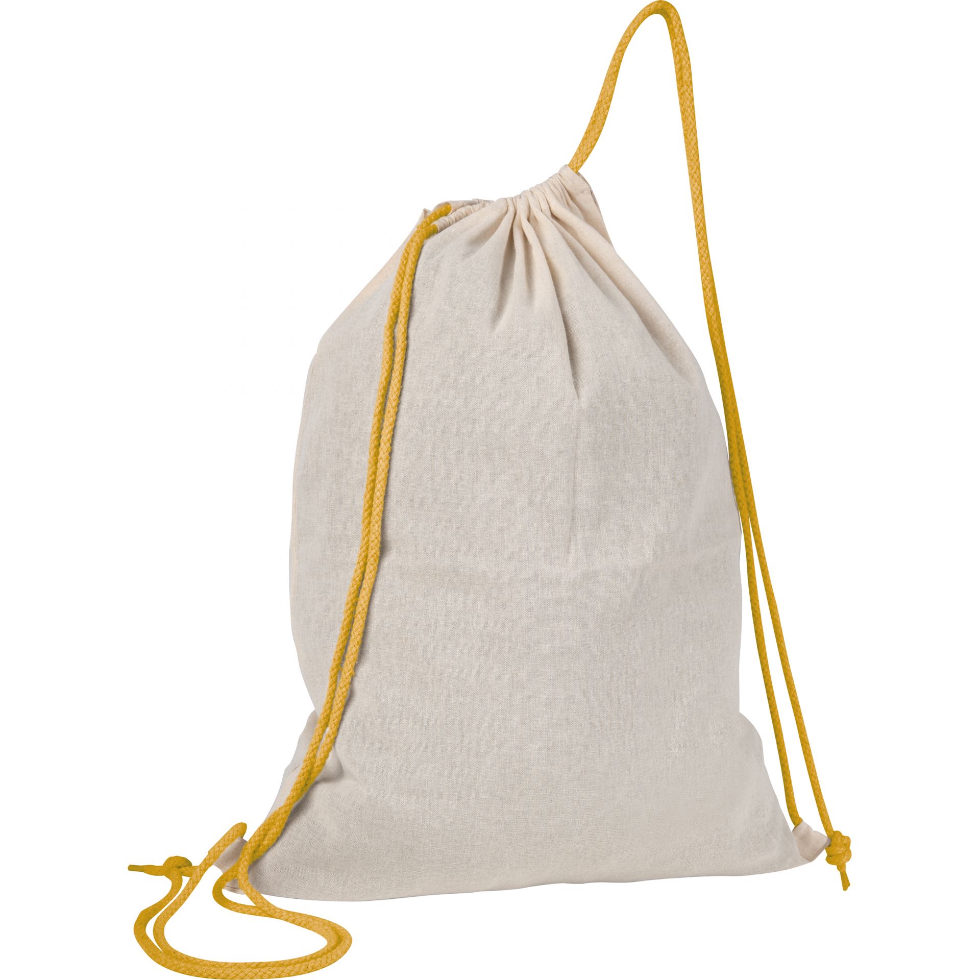 Baumwolle Gymbag / Sportbeutel / Turnbeutel / weiß mit gelben Kordelzügen