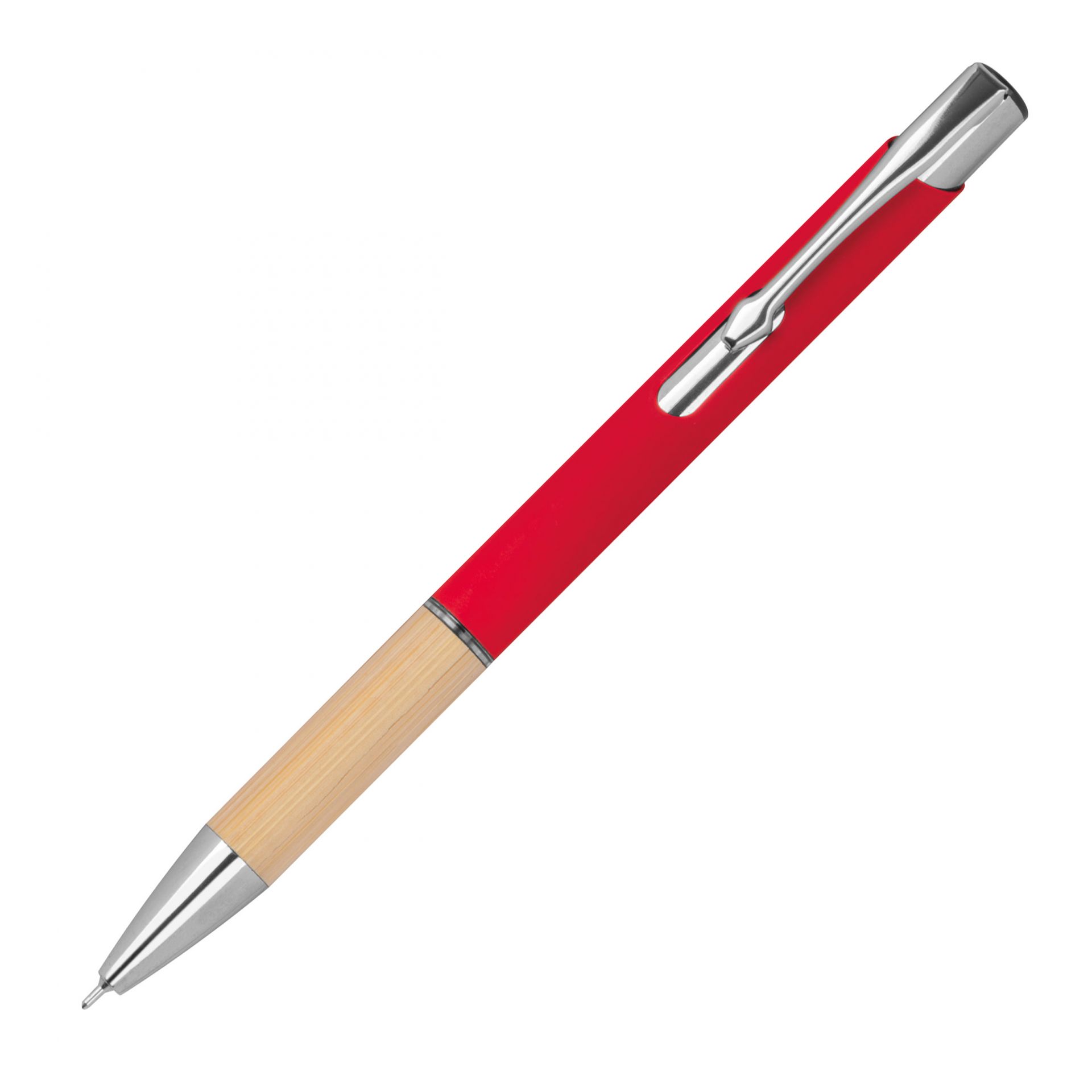 10x Gelschreiber aus Metall und Bambus-Holz / Farbe: rot