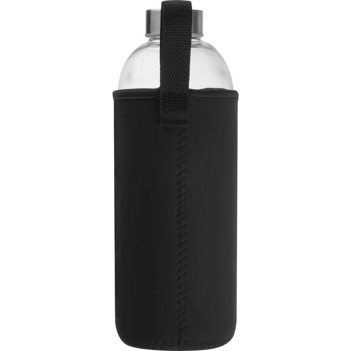 Trinkflasche aus Glas mit Neoprensleeve / 1000ml / Neoprenfarbe: schwarz
