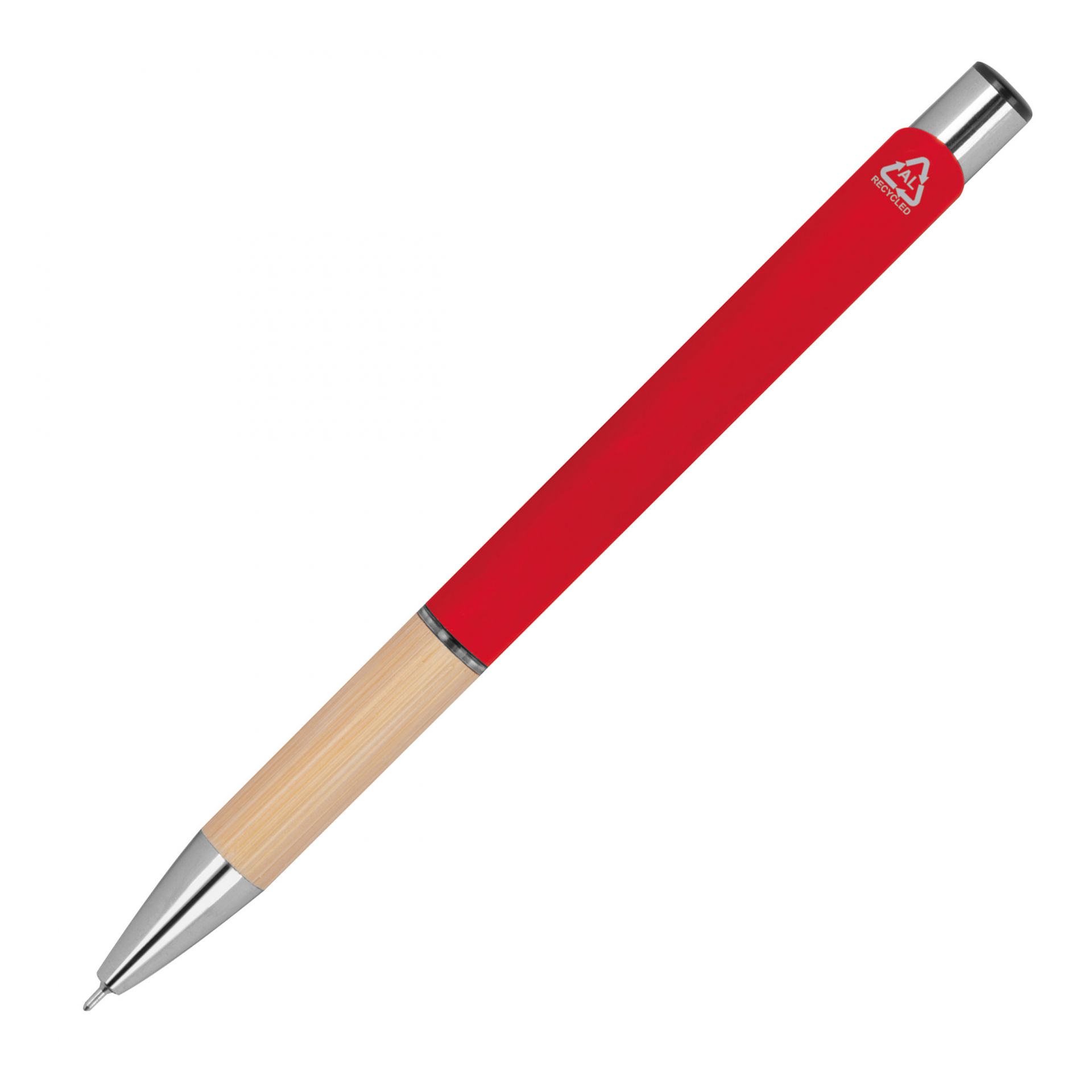 10x Gelschreiber aus Metall und Bambus-Holz / Farbe: rot