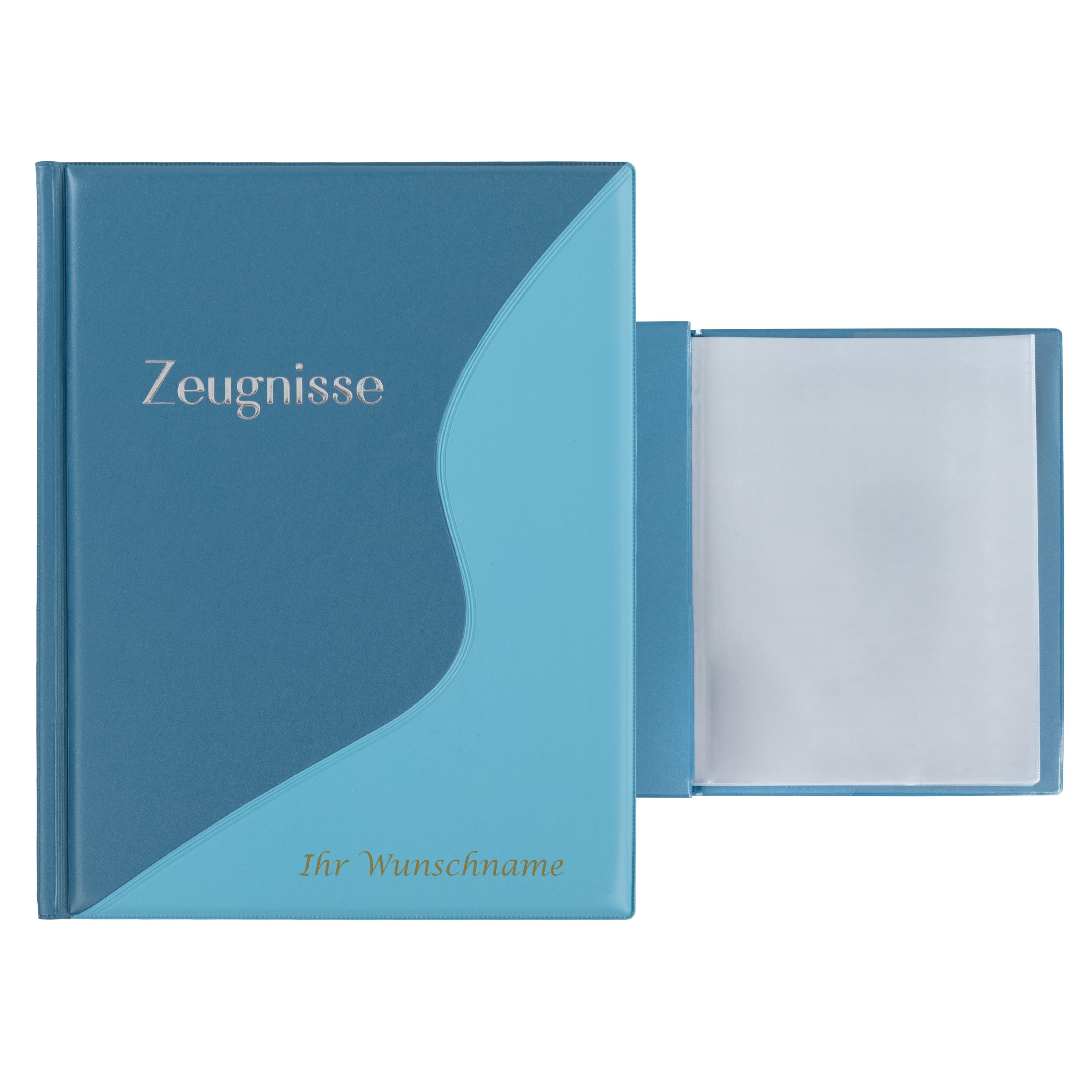 Zeugnismappe mit Gravur / mit 12 Hüllen / Farbe: pastell blau