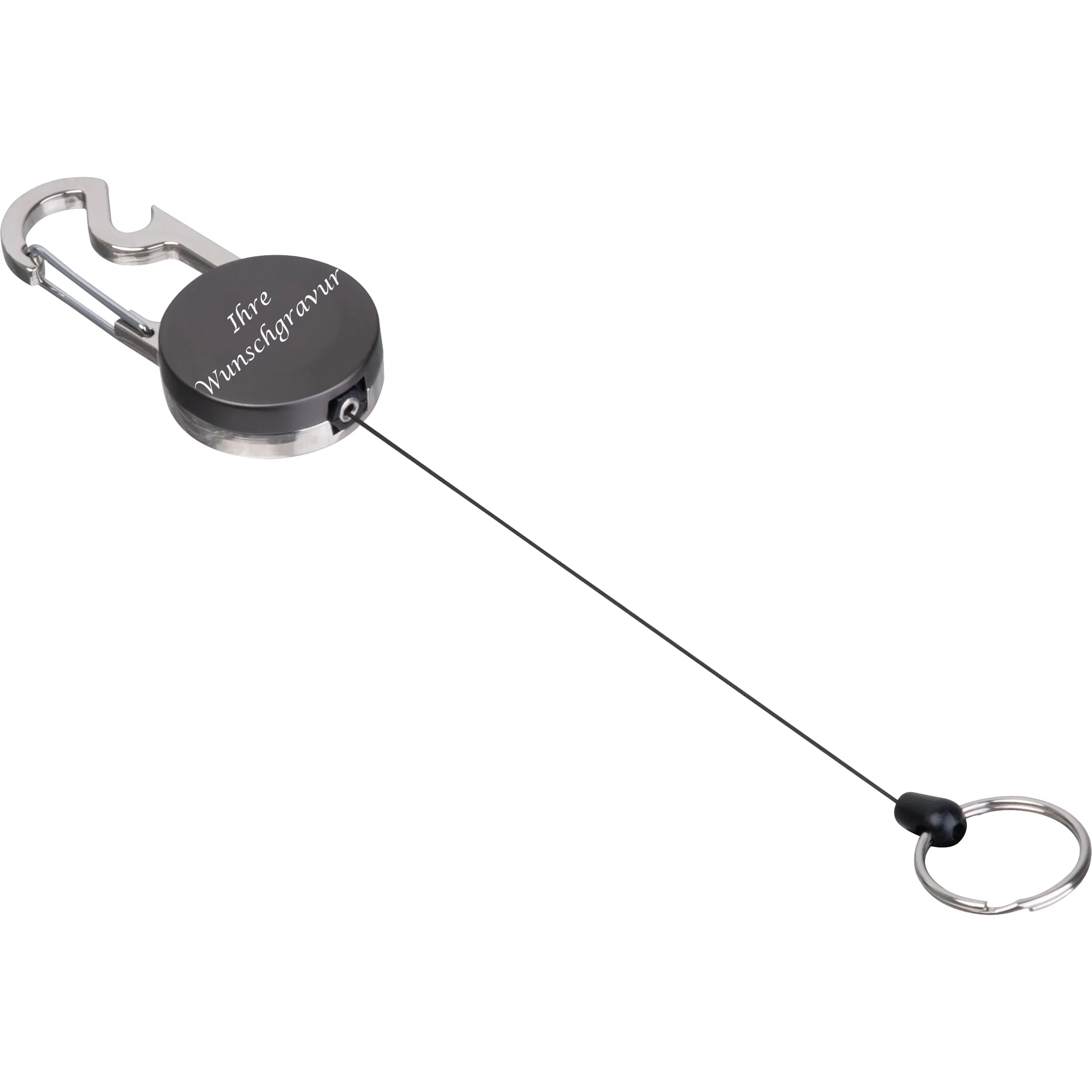 Ausziehbarer Schlüsselanhänger mit Gravur / aus Metall / Karabiner mit Öffner