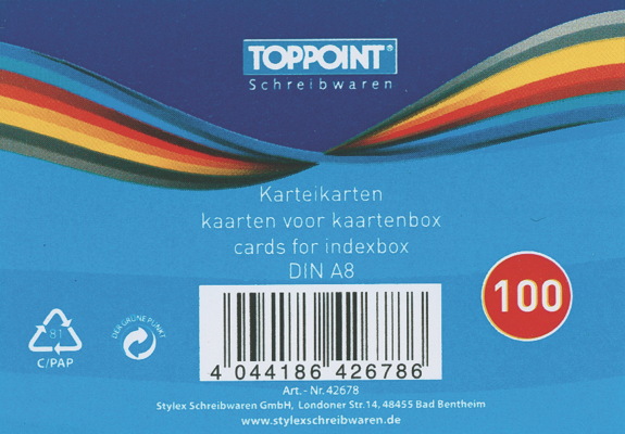 500 Stylex Karteikarten DIN A8 weiss liniert 52x74mm