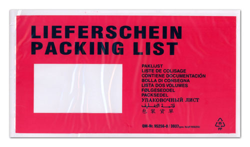 100 Dokumententaschen Lieferscheintaschen DIN lang