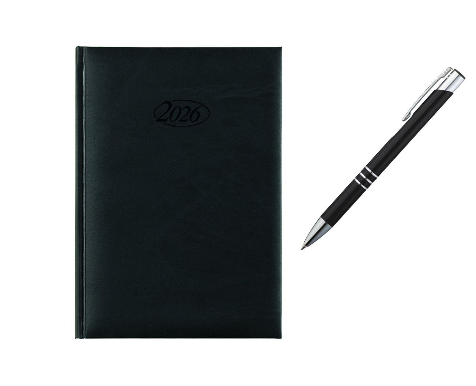 Buchkalender 2026 / Chefkalender / Farbe: schwarz + Metallkugelschreiber