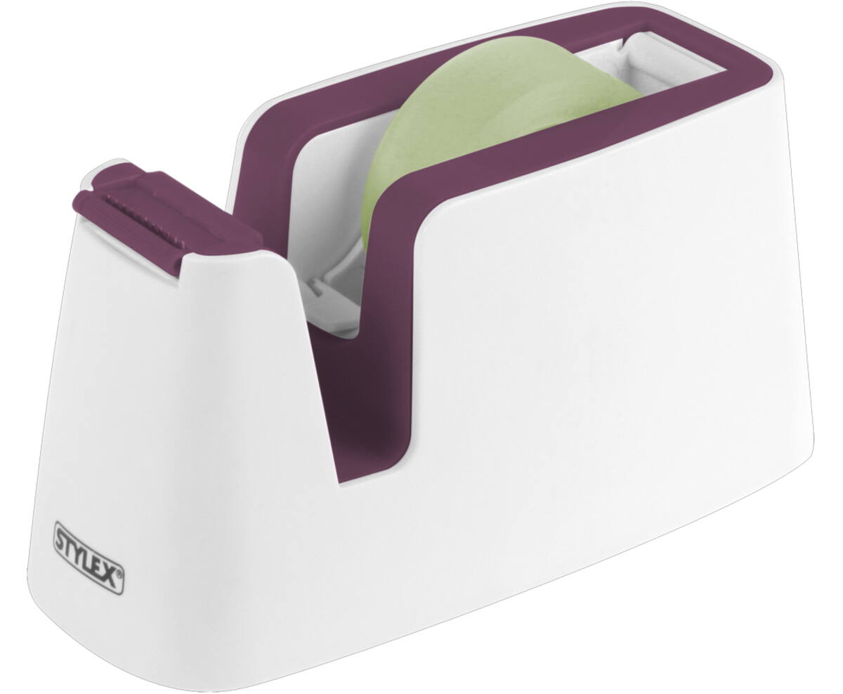 Klebefilm-Tischabroller / inklusive 1 Rolle Klebefilm / Farbe: weiß-beere