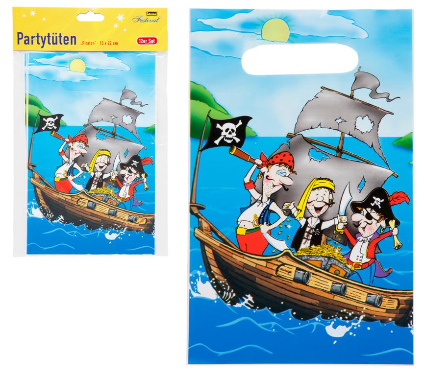 12 Geburtstag Partytüten "Piraten" / Größe: 15x22cm