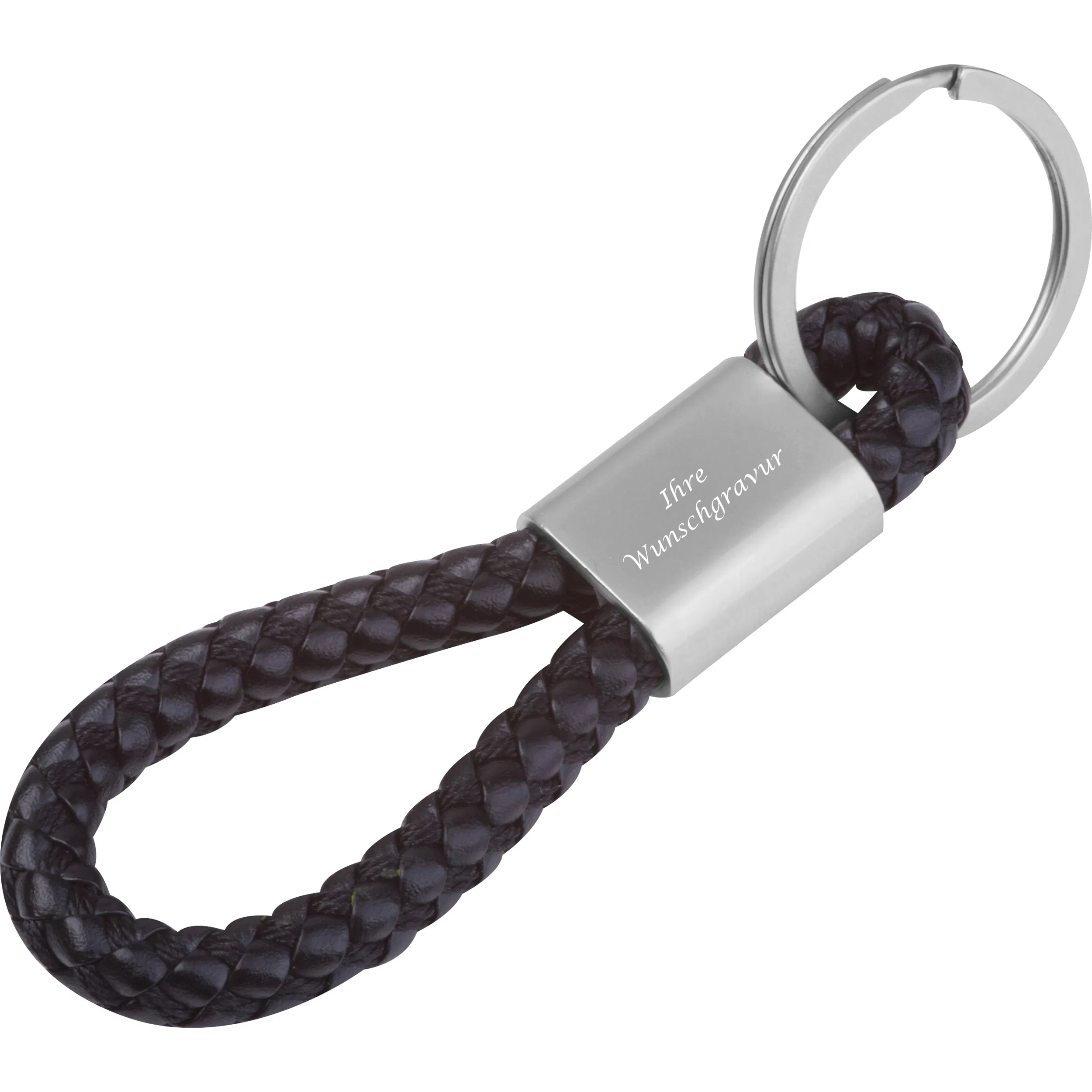 Schlüsselanhänger aus Metall mit Gravur / mit Kordel / Farbe: schwarz