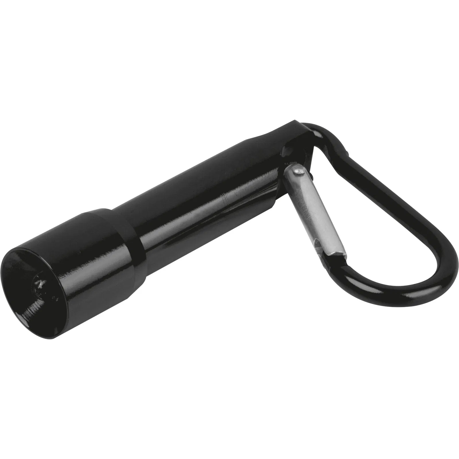 Mini-Taschenlampe mit Gravur / aus Metall / mit Karabinerhaken / Farbe: schwarz