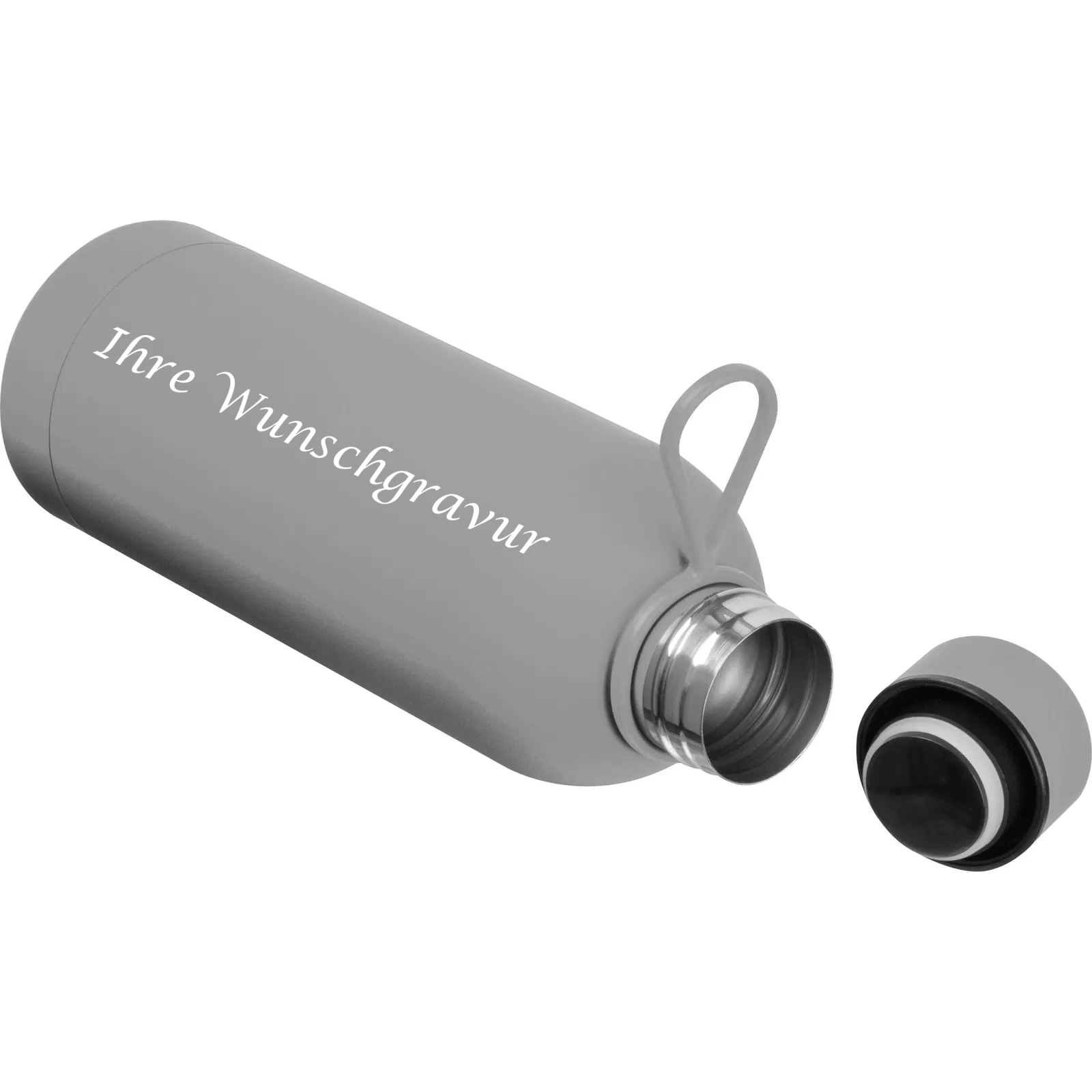 Edelstahl Trinkflasche mit Gravur / gummiert / 750ml / Farbe silber