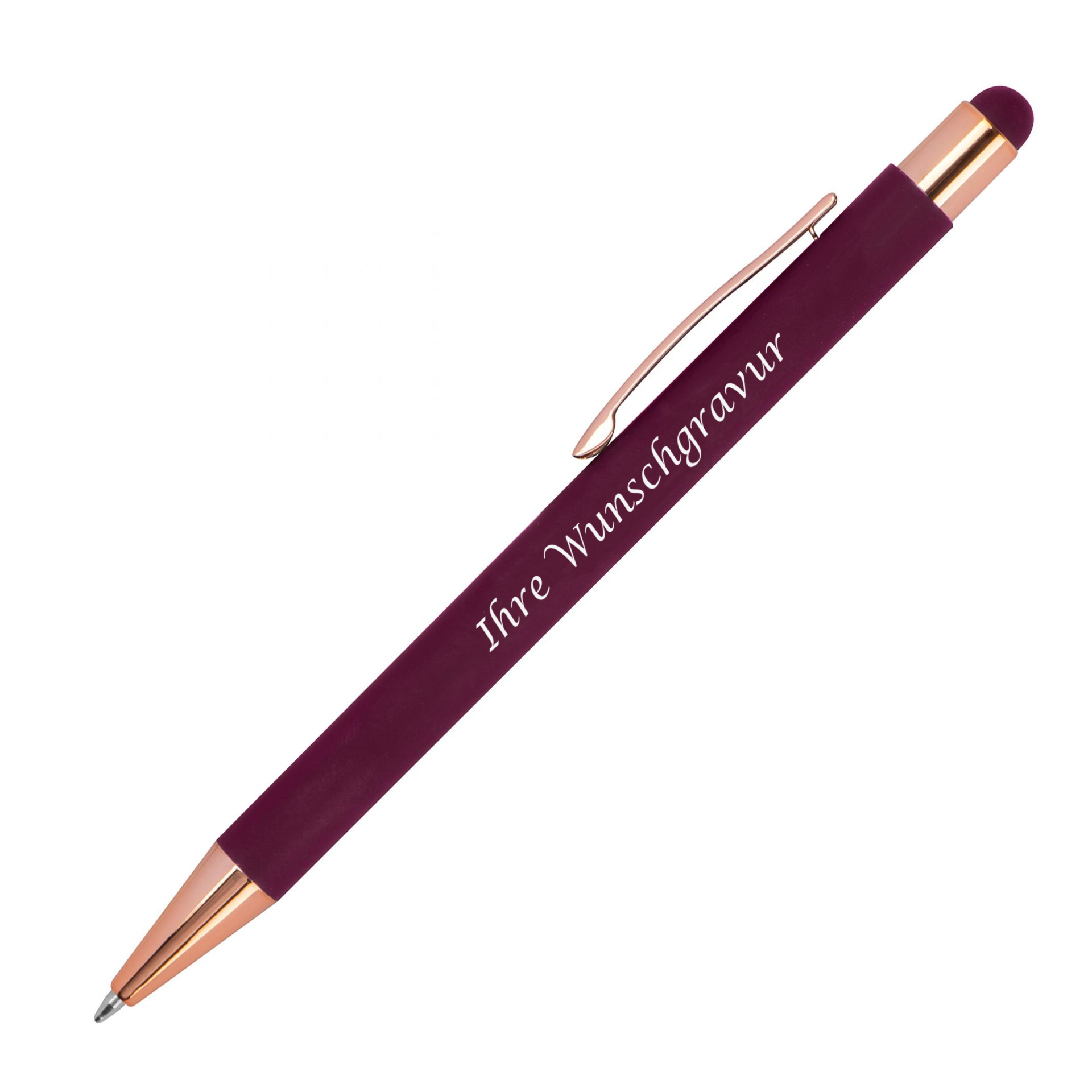10x Touchpen Kugelschreiber mit Gravur / aus Metall / Farbe: rosegold-bordeaux