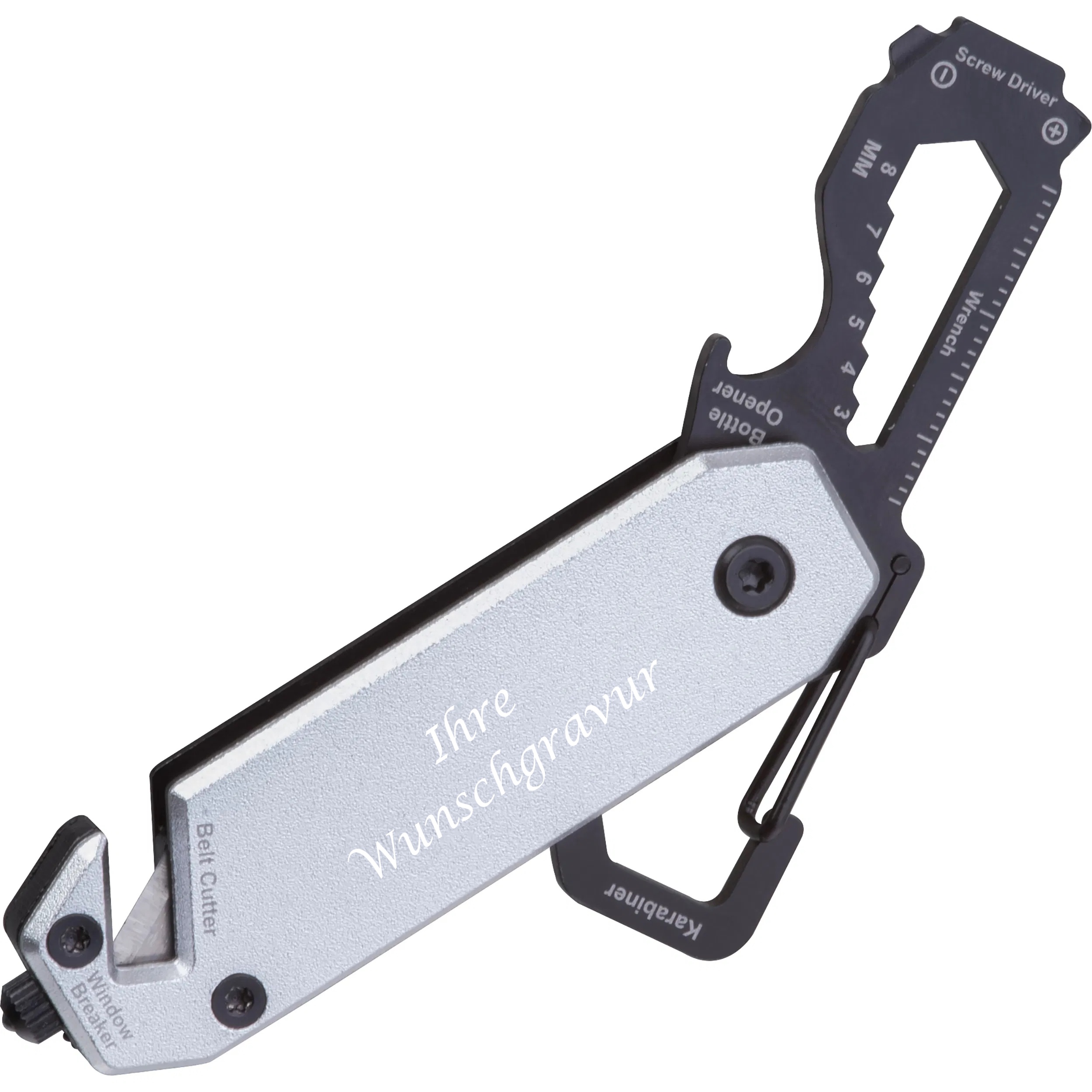 Multitool mit Gravur / mit Karabiner, Schraubenschlüssel, Flaschenöffner