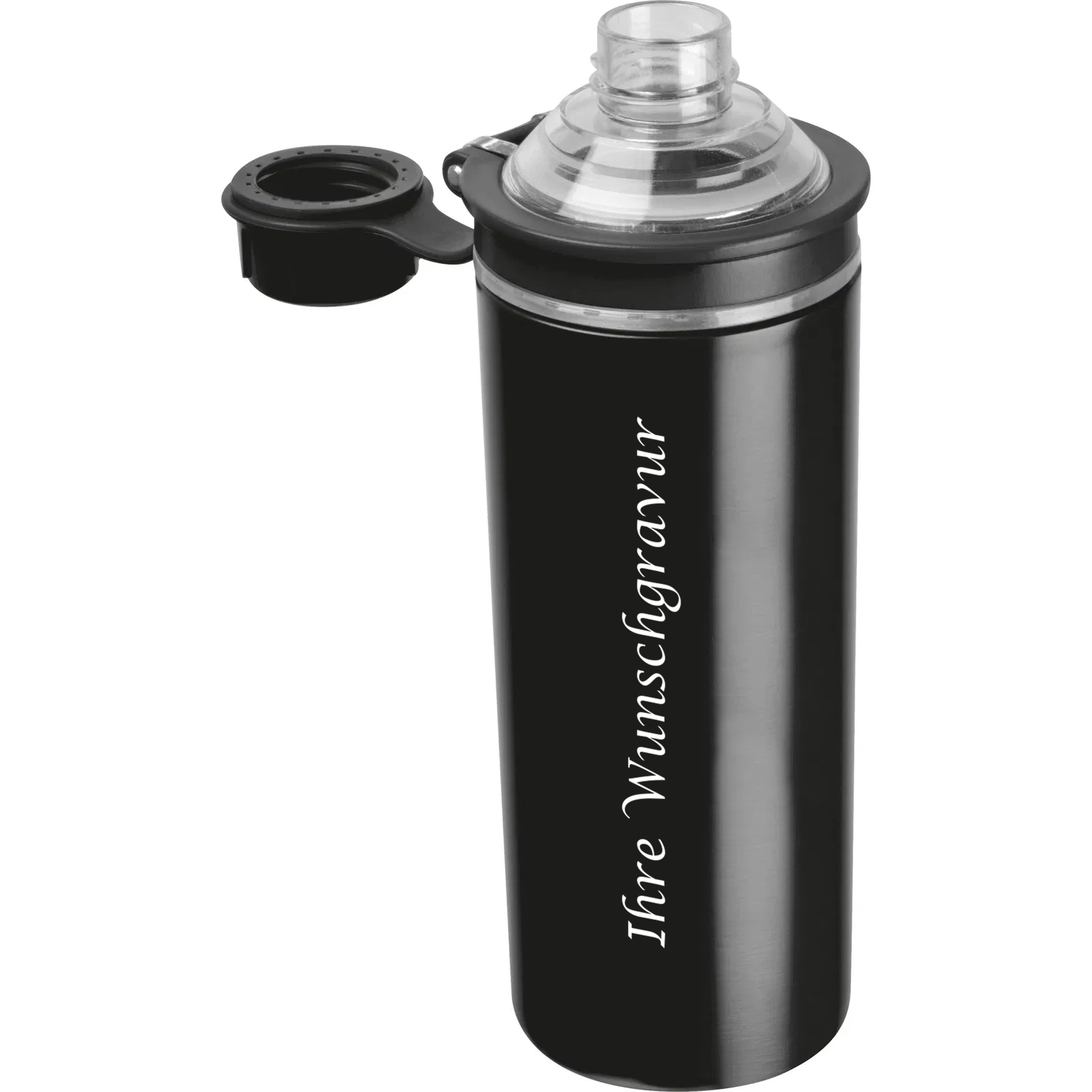 Doppelwandige Edelstahl Trinkflasche mit Gravur / 500ml / Farbe schwarz