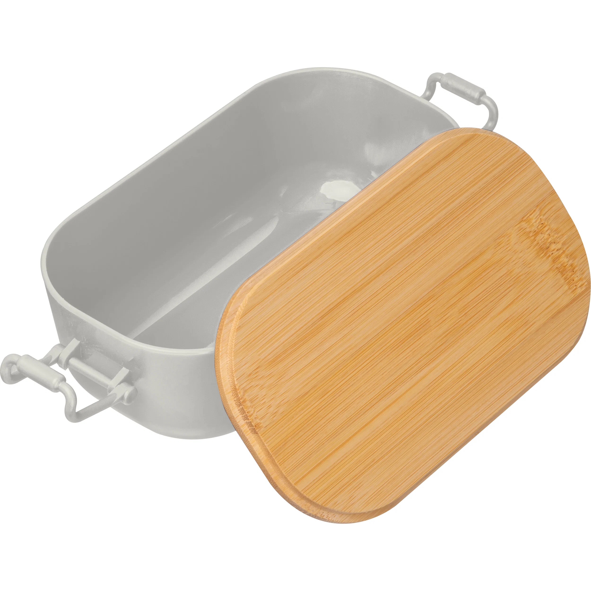 Brotdose mit Gravur / Lunchbox / mit Bambusdeckel und Bügelverschluss / grau