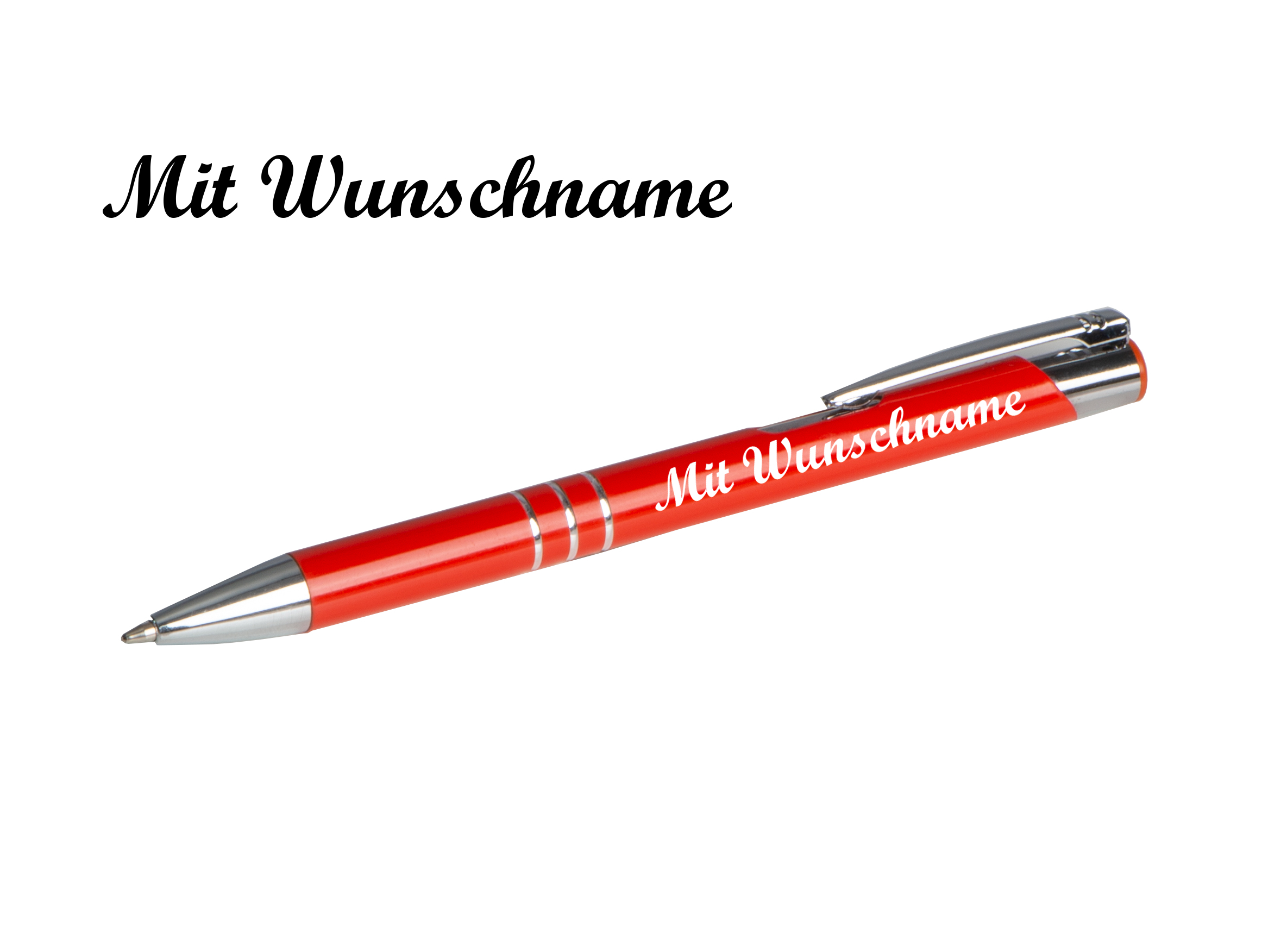 100 Kugelschreiber aus Metall mit Namensgravur - Farbe: mittelrot