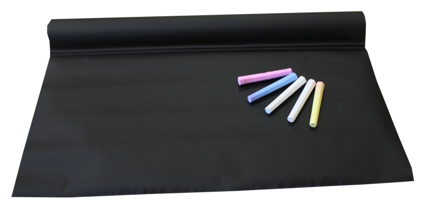 Tafelfolie 45 x 200cm selbstklebend incl. 5 Stangen farbige Tafelkreide