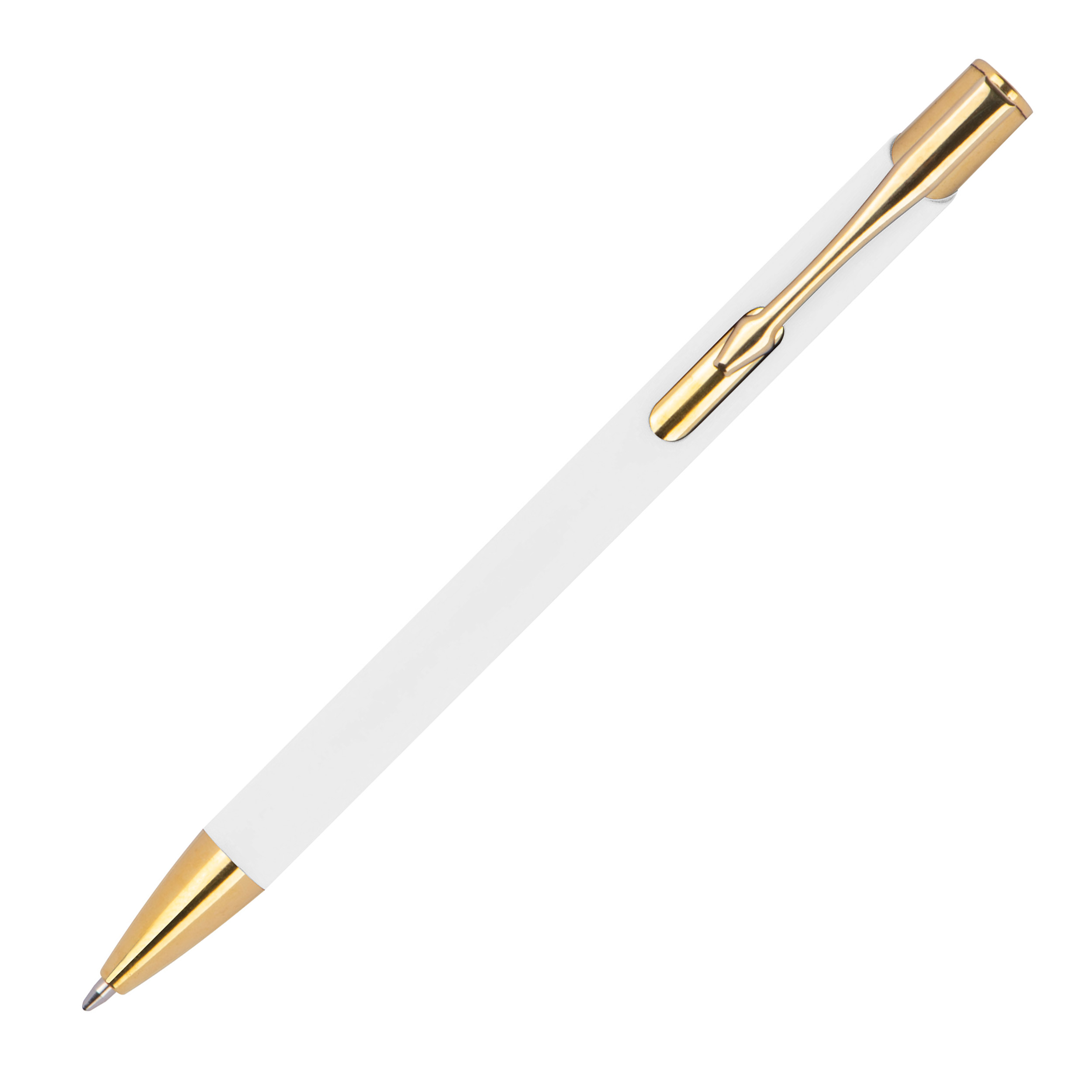 10 Kugelschreiber aus Metall mit Namensgravur - goldene Applikationen - weiß