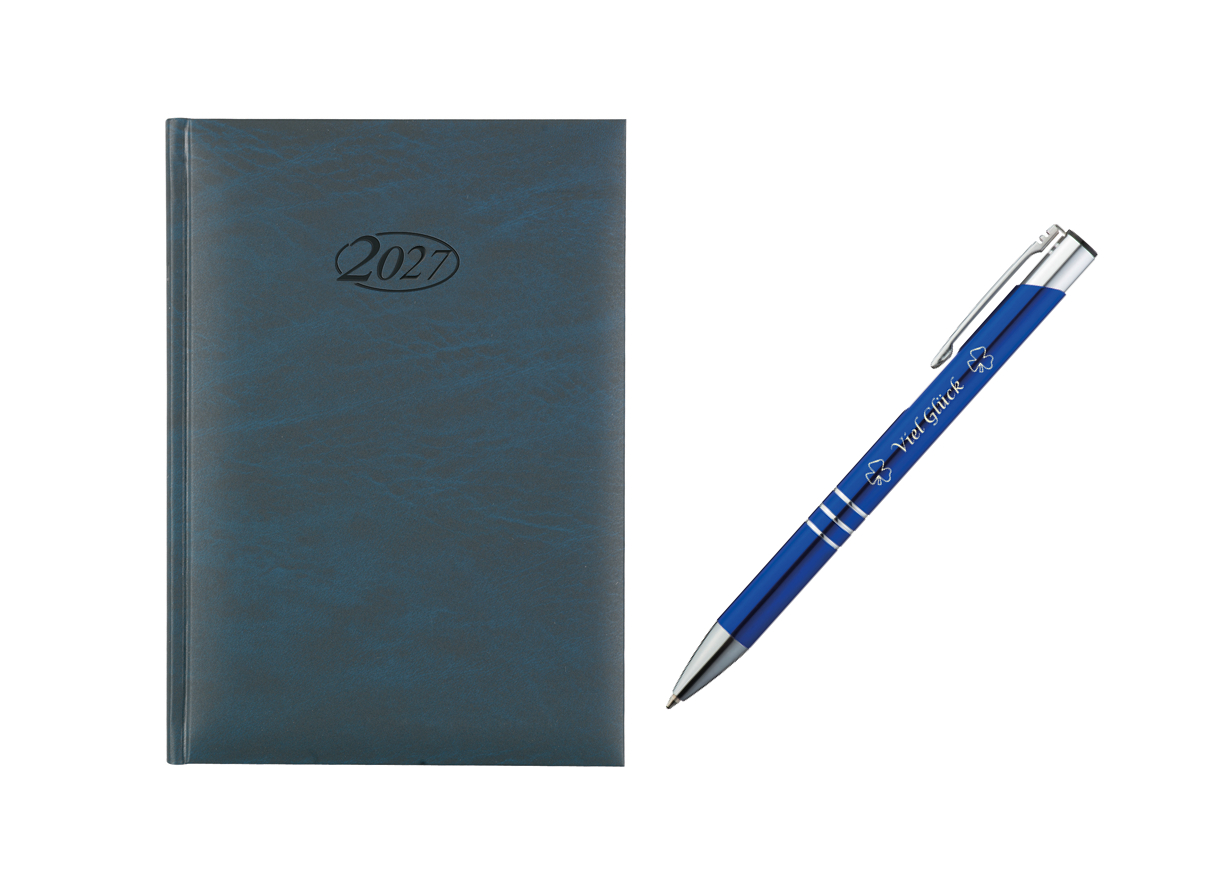 Buchkalender 2027 / Chefkalender / Farbe: blau + Glückskuli