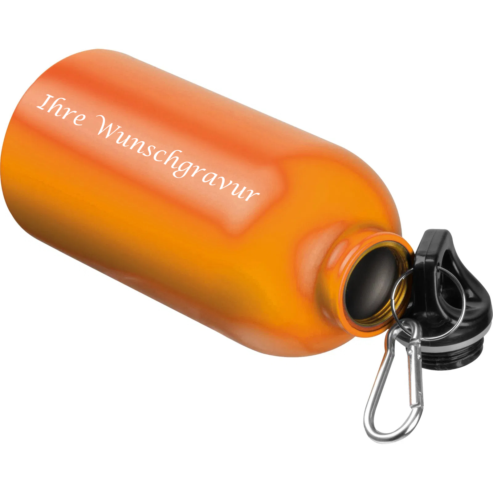 Edelstahl Trinkflasche mit Gravur / mit Karabiner / 500ml / Farbe orange