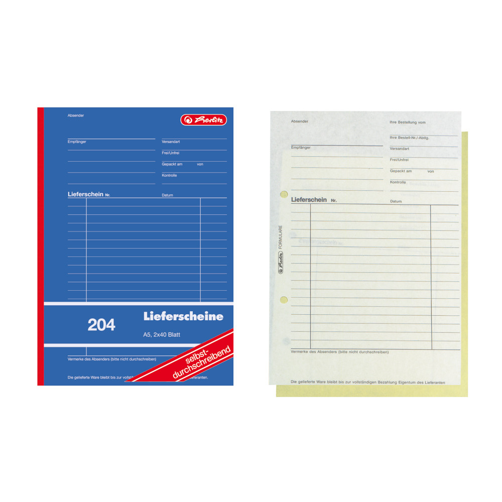 4x Herlitz Lieferscheinbuch 204 / A5 / 2x 40 Blatt / selbstdurchschreibend