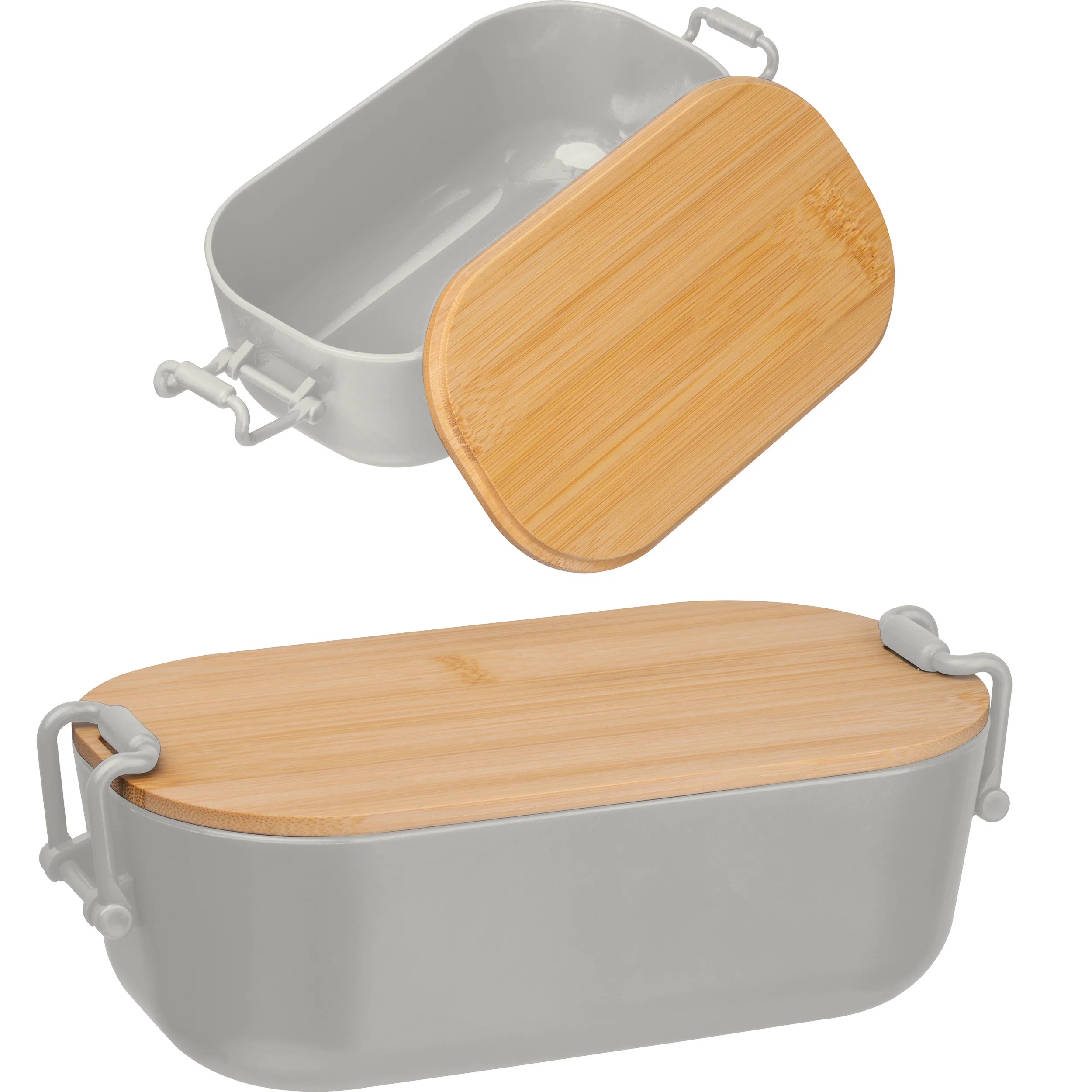 Brotdose / Lunchbox / mit Bambusdeckel und Bügelverschluss / Farbe: grau