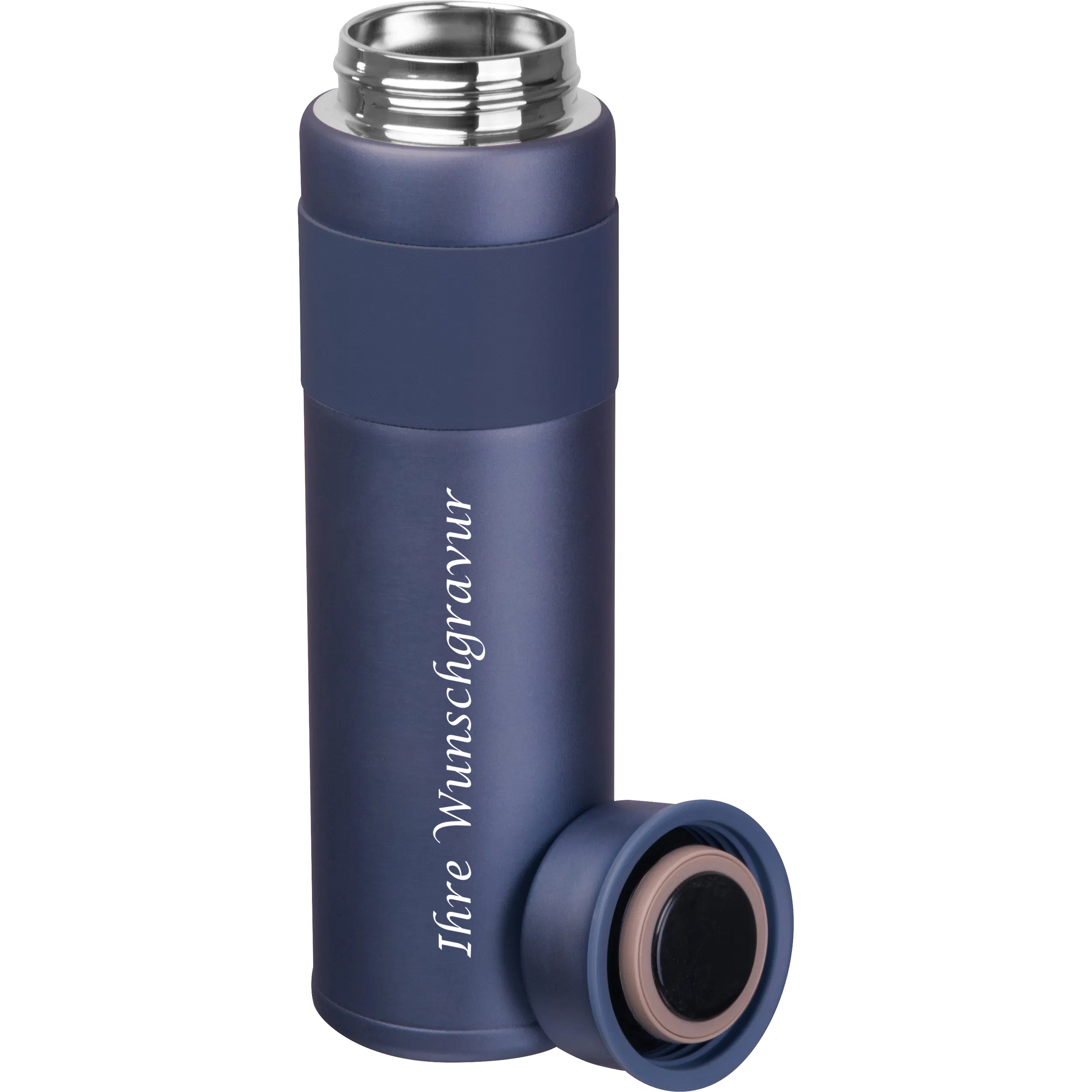 Vakuum Trinkflasche mit Gravur / aus Edelstahl / 600 ml / Farbe: dunkelblau