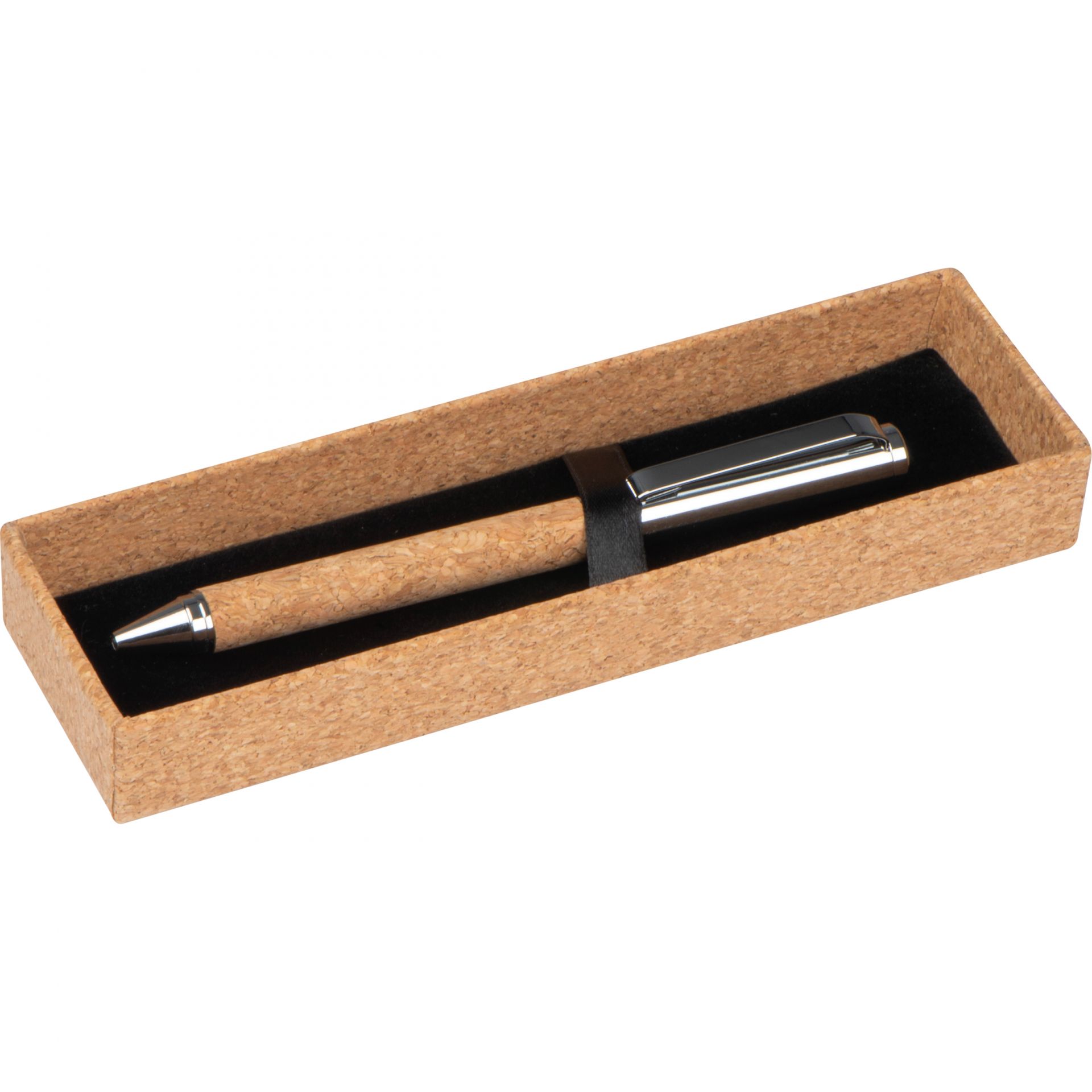 Drehkugelschreiber / aus Metall mit Korkummantelung und Kork-Etui
