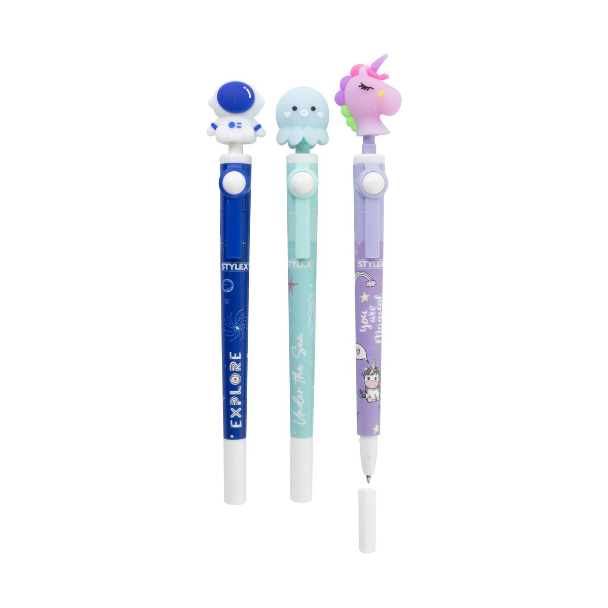 3x Gelschreiber / mit Fidget-Topper / blauschreibend / 3 Motive sortiert
