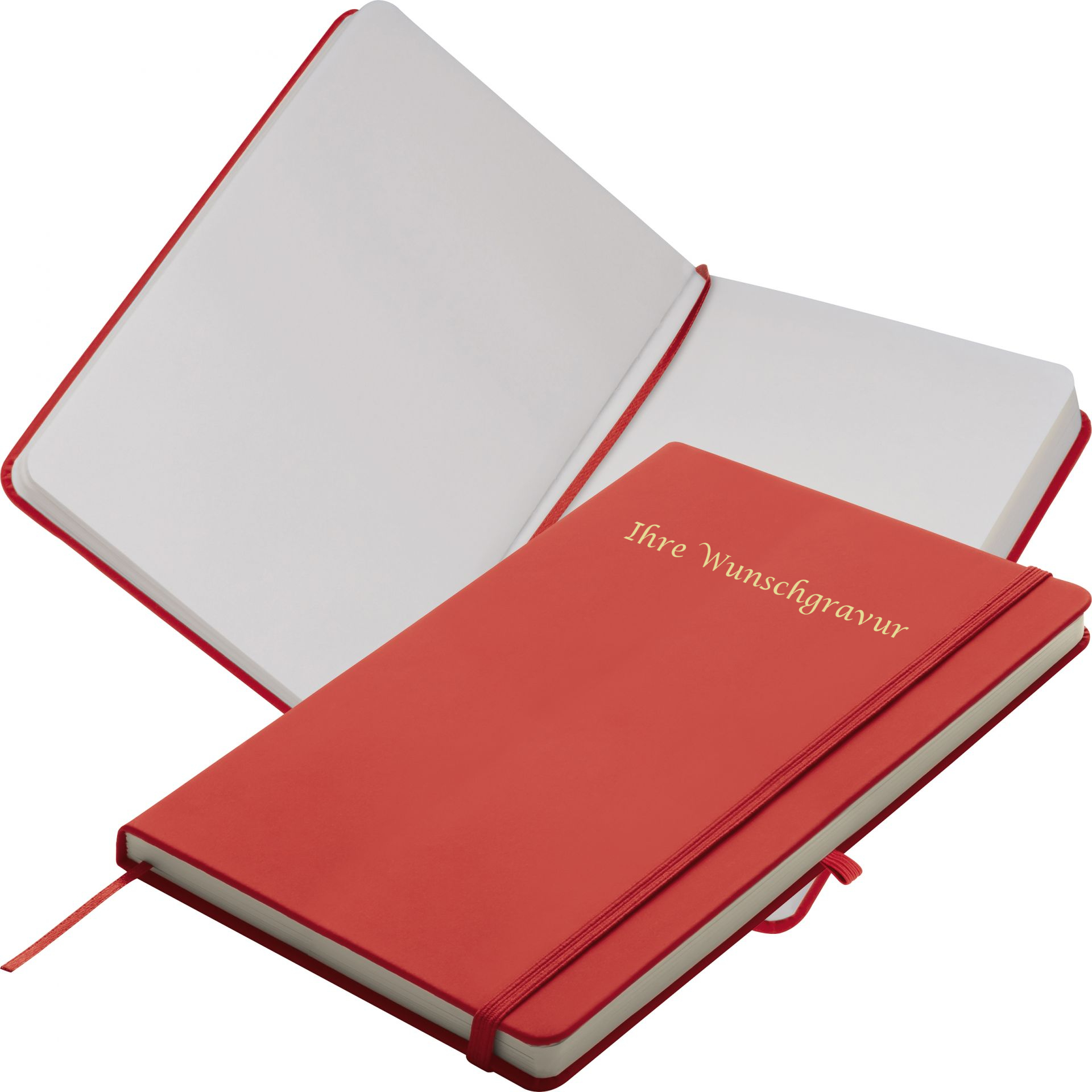 Notizbuch mit Gravur / DIN A6 / 160 S. / blanko / PU Hardcover / Farbe: rot