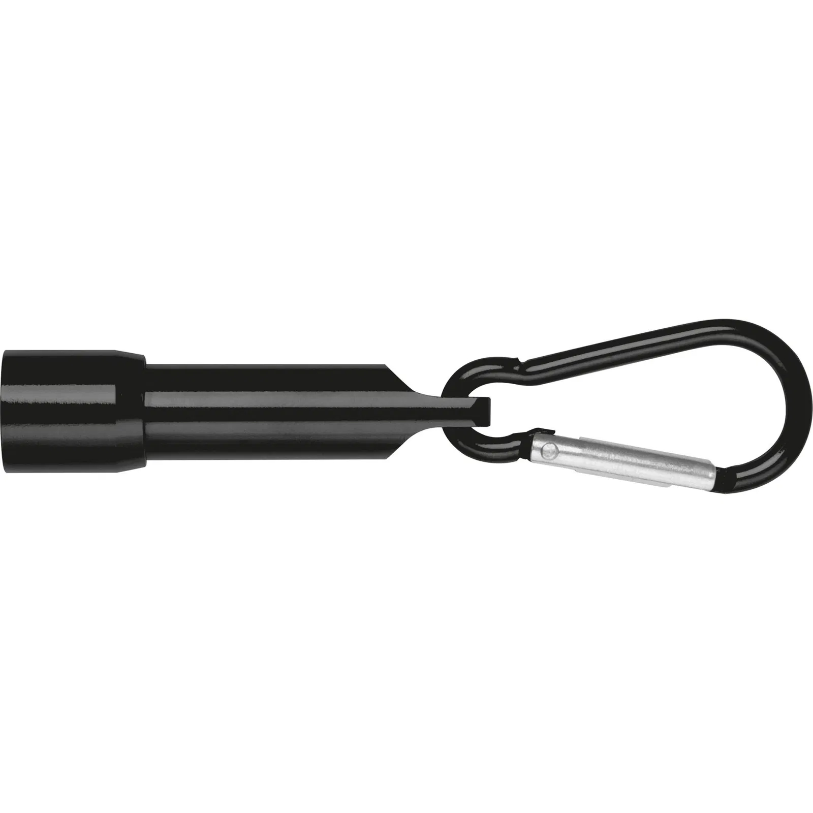 Mini-Taschenlampe mit Gravur / aus Metall / mit Karabinerhaken / Farbe: schwarz