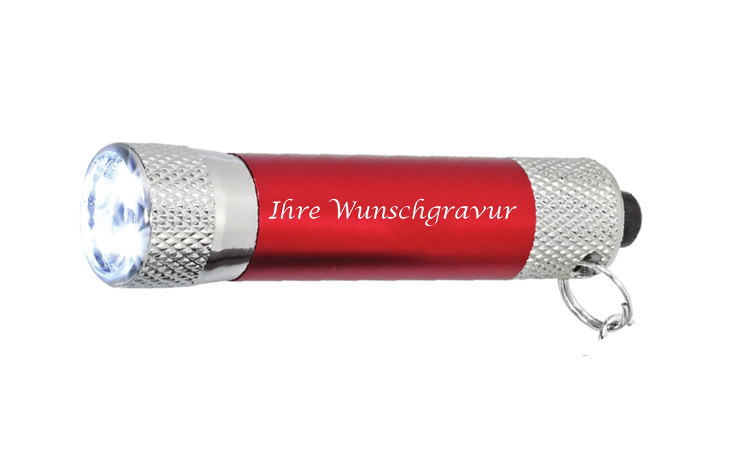 Metall-Schlüsselanhänger mit Gravur / mit Taschenlampe / Farbe: rot
